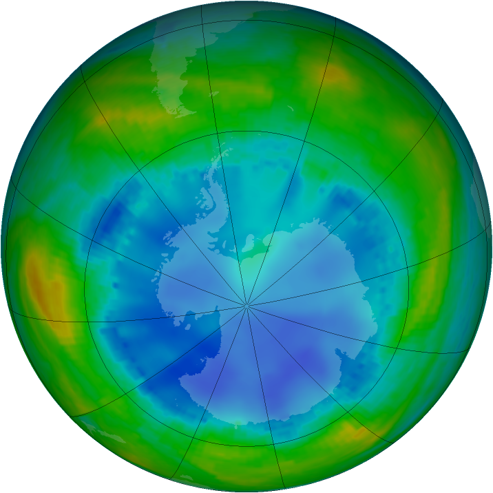 Antarctic ozone map for 02 August 2001